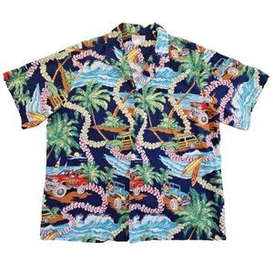 Vintage KY's International Fashion Hawaiian Shirt Cars AOP Made In Hawaii EUC